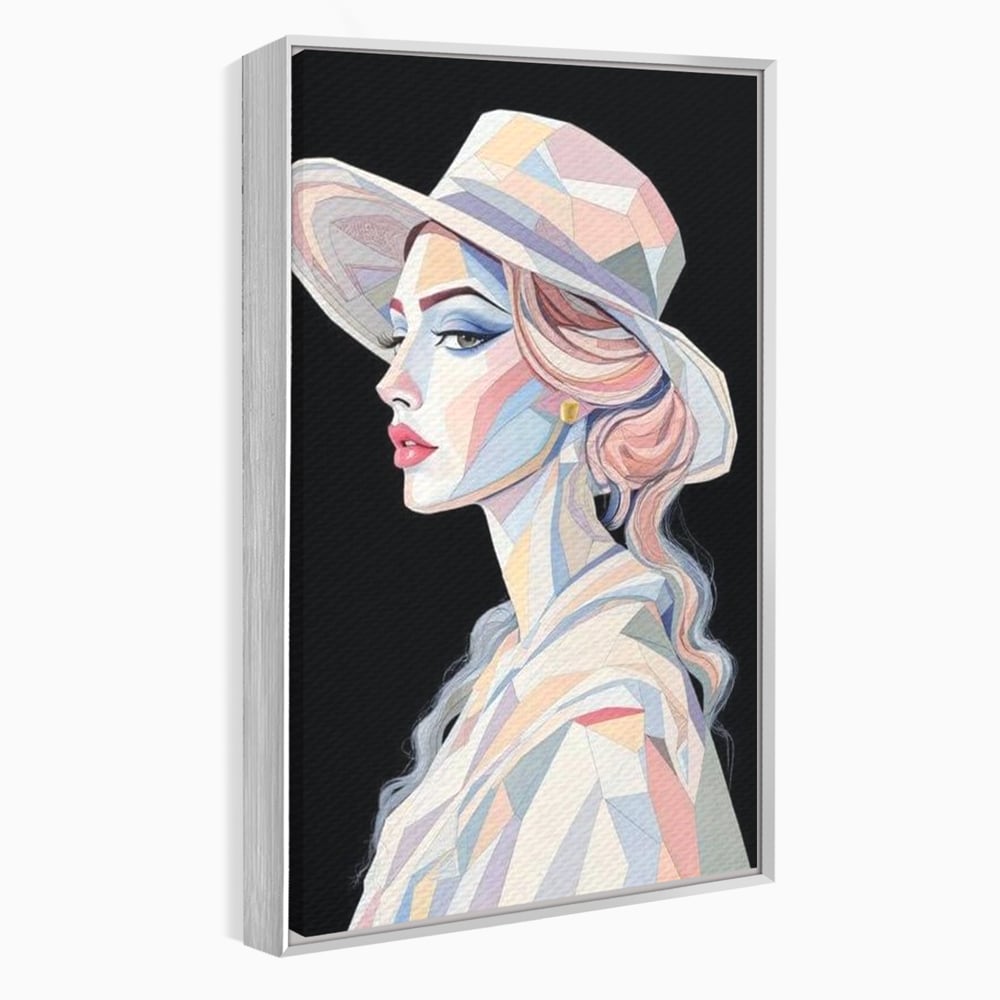 Tablou canvas cu tablou canvas cu femeie in stil cubist, in rama de aluminiu argintiu